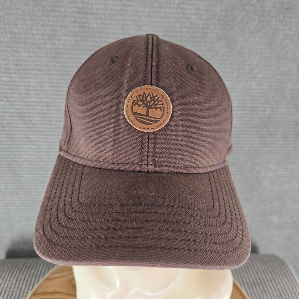 Timberland Unisex OSFM Brown Canvas Leather Patch Strapback Baseball Hat